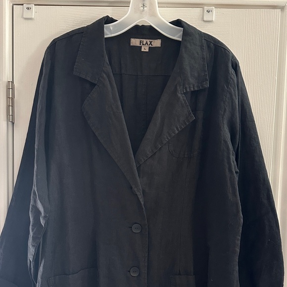 Flax Black 100% Linen Blazer Jacket Women’s Large Lightweight Breathable Casual - Picture 2 of 11